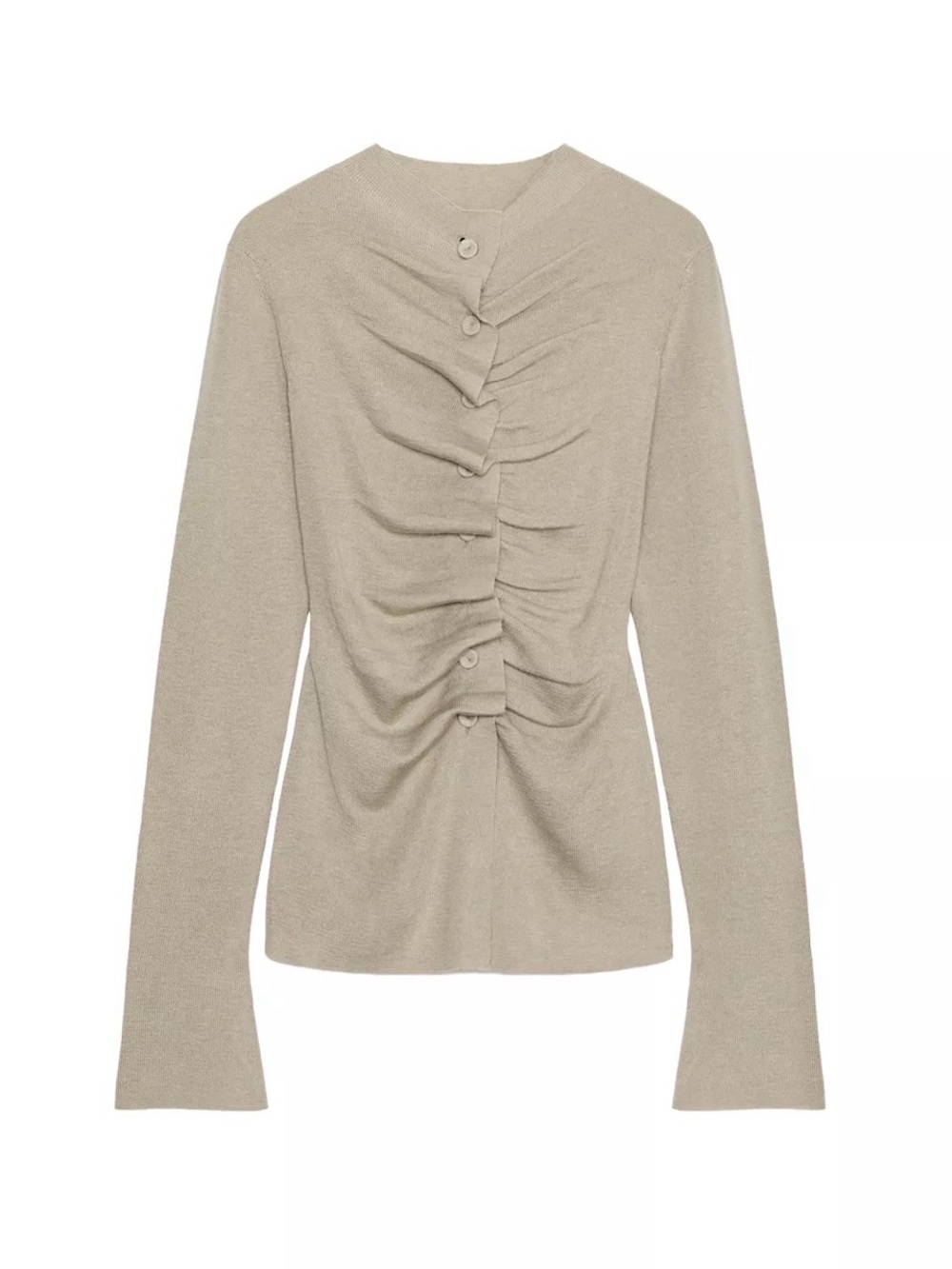 Zara Women’s Ruched Button Front Long Sleeve Top - Taupe